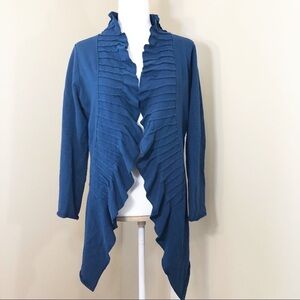 Fever Pleated Ruffle Open Front Navy Cardigan - S